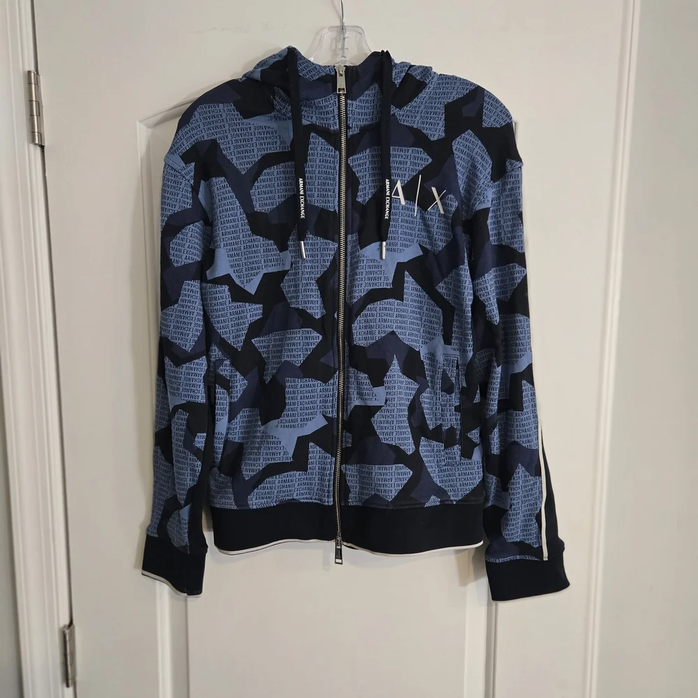 Armani‎ Exchange Men’s Blue Black Logo Zip Hoodie XS Graphic Print Sweatshirt